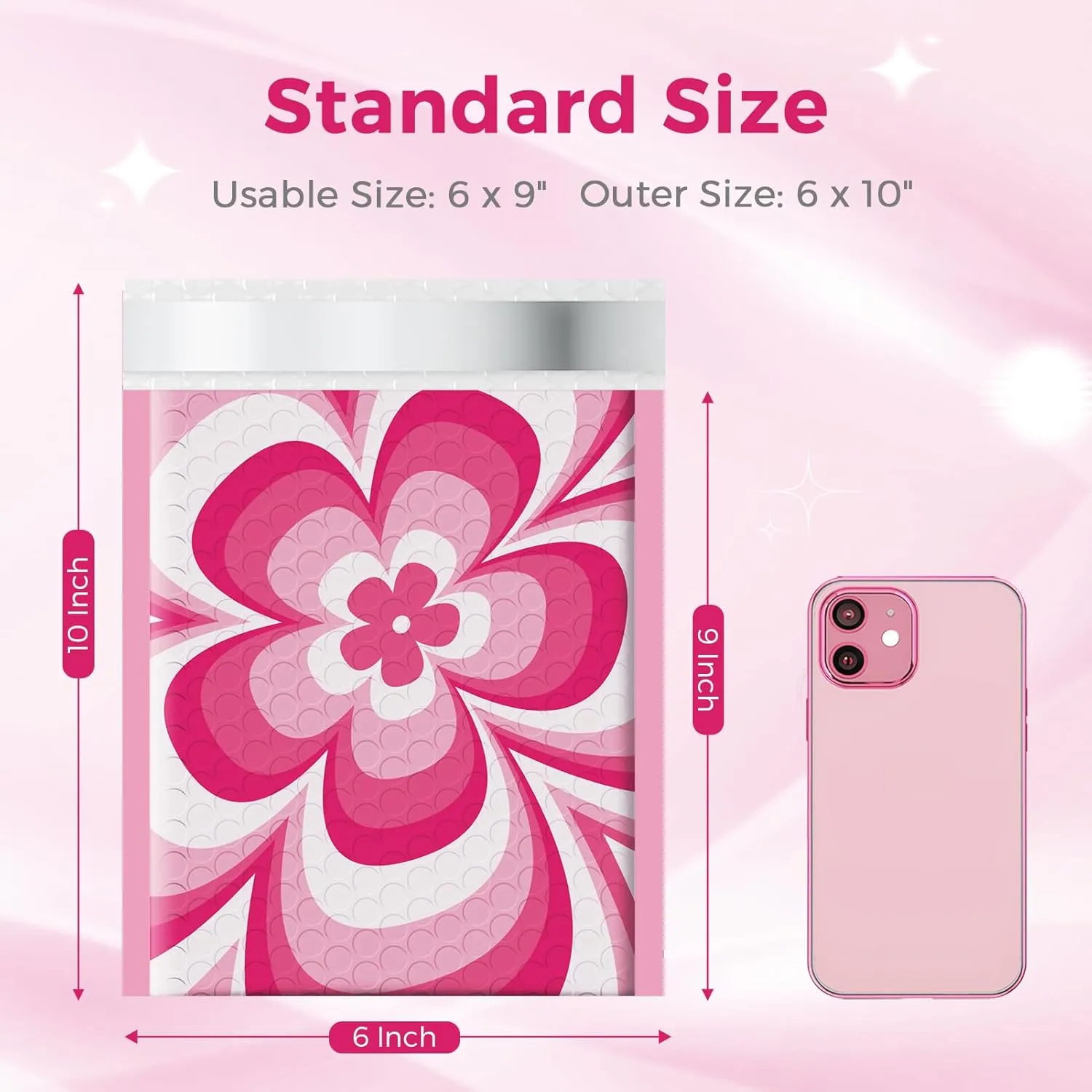 Metronic Bubble Mailers 6x10 Inch 50 Pack Rose flowers Style, Cute Bubble Mailers Waterproof Padded Envelopes Mailing Envelopes Bubble Padded for Shipping Gift,Makeup, Small Items