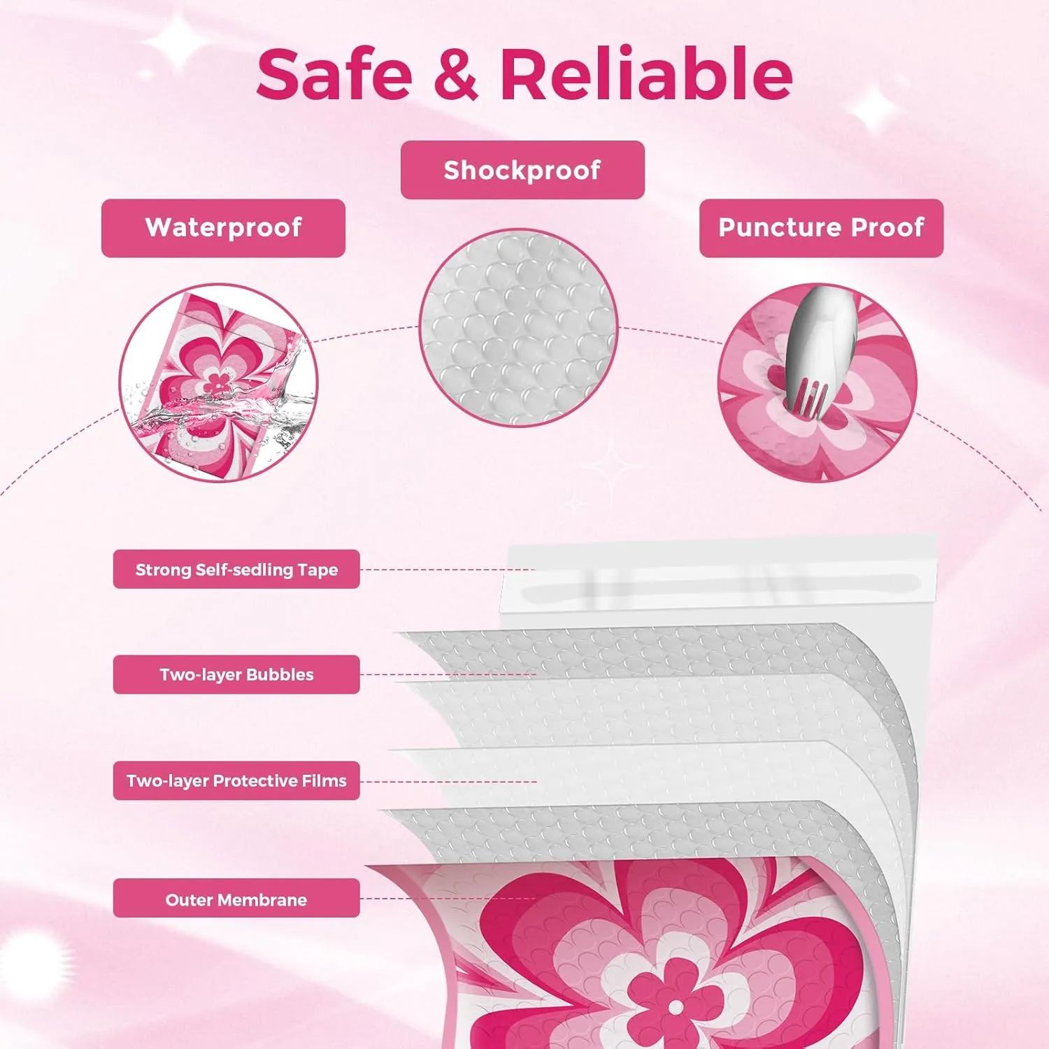 Metronic Bubble Mailers 6x10 Inch 50 Pack Rose flowers Style, Cute Bubble Mailers Waterproof Padded Envelopes Mailing Envelopes Bubble Padded for Shipping Gift,Makeup, Small Items