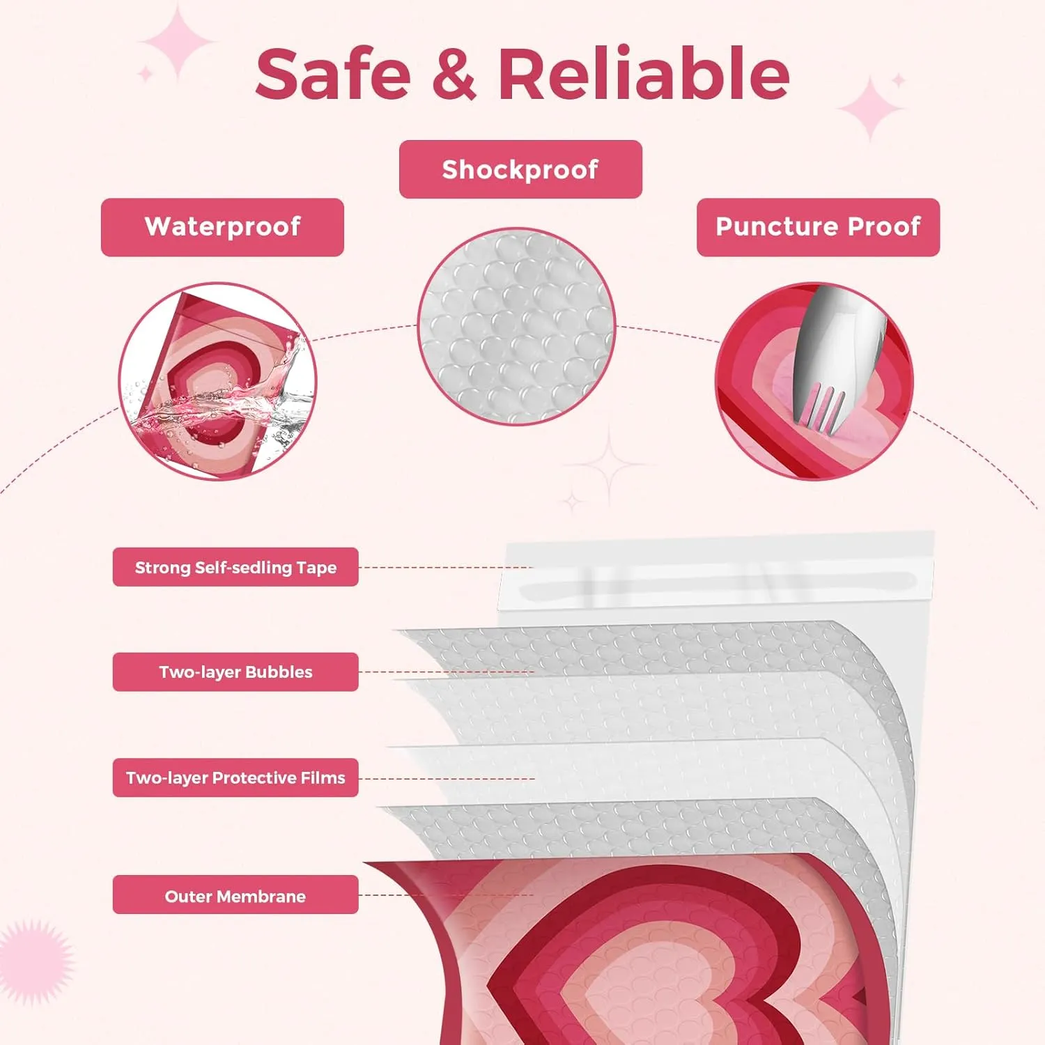 Metronic Bubble Mailers 6x10 Inch 50 Pack Usable Size 6x9", Cute Bubble Mailers Waterproof Padded Mailing Envelopes Bubble Padded for Shipping Gift, Jewelry,Makeup, Small Items
