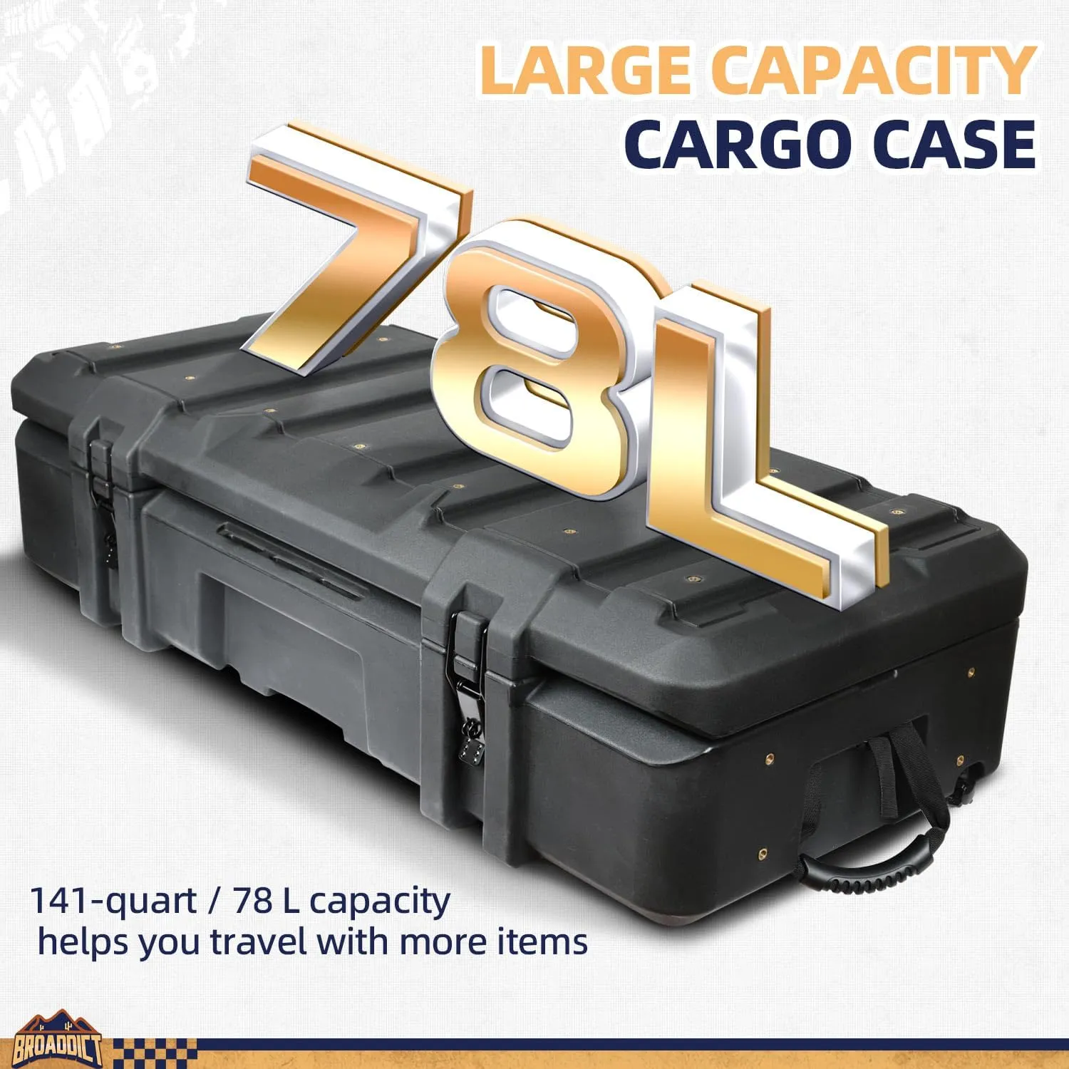 MGS 141 Quart Waterproof Cargo Case with Resting Kit & Inside Molle Panel Travel Assist Tires