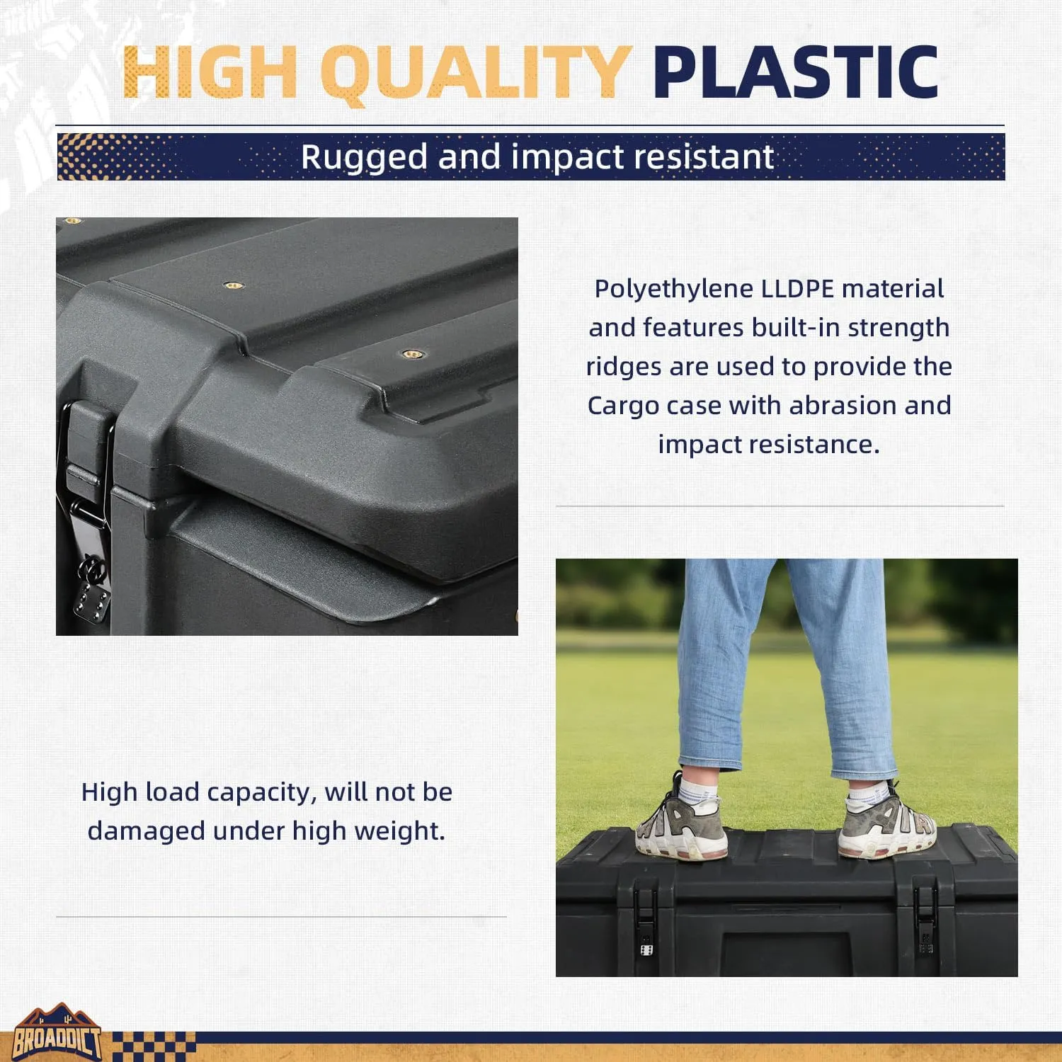 MGS 141 Quart Waterproof Cargo Case with Resting Kit & Inside Molle Panel Travel Assist Tires