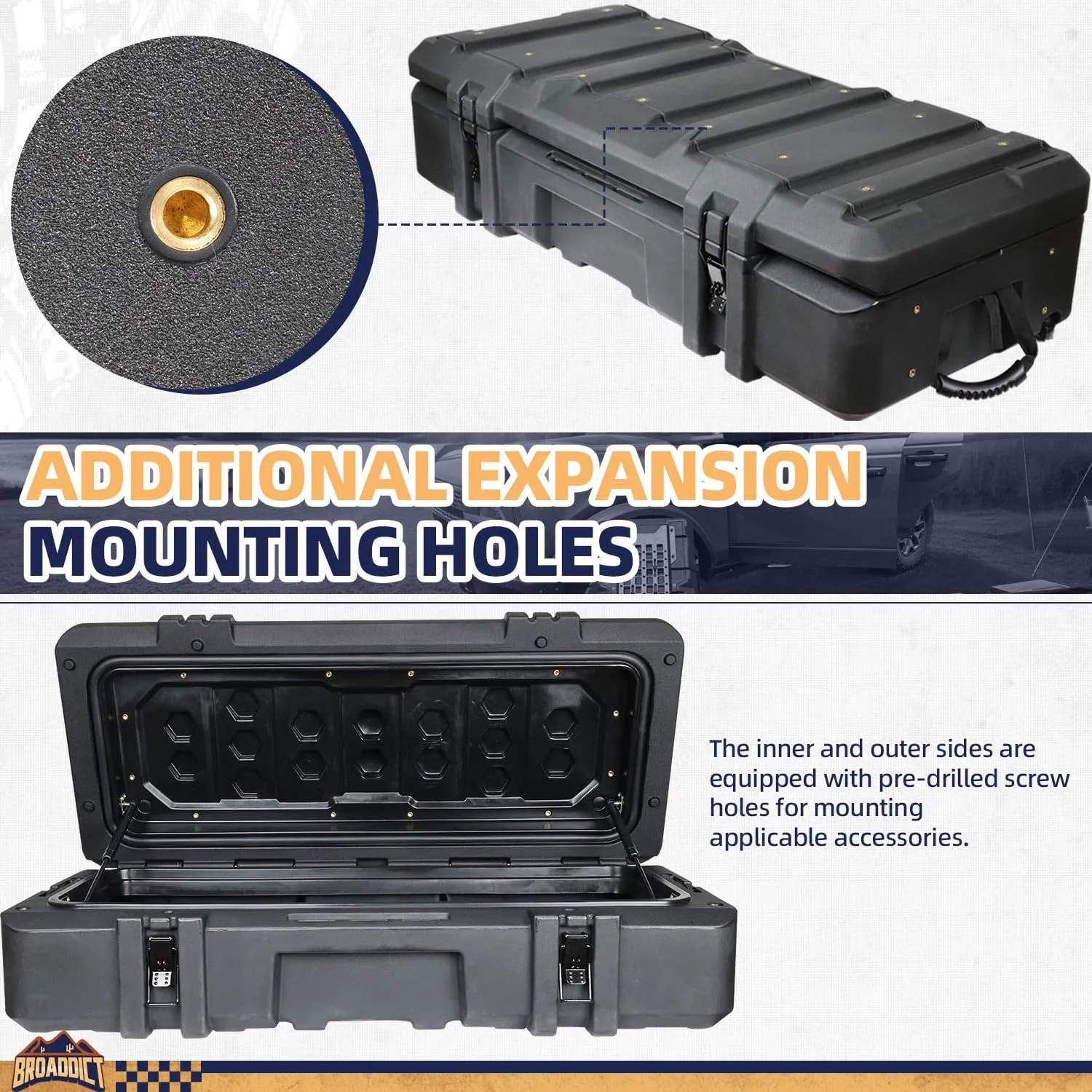 MGS 141 Quart Waterproof Cargo Case with Resting Kit & Inside Molle Panel Travel Assist Tires