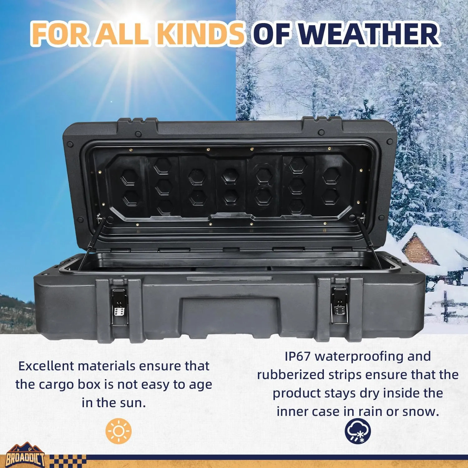 MGS 141 Quart Waterproof Cargo Case with Resting Kit & Inside Molle Panel Travel Assist Tires