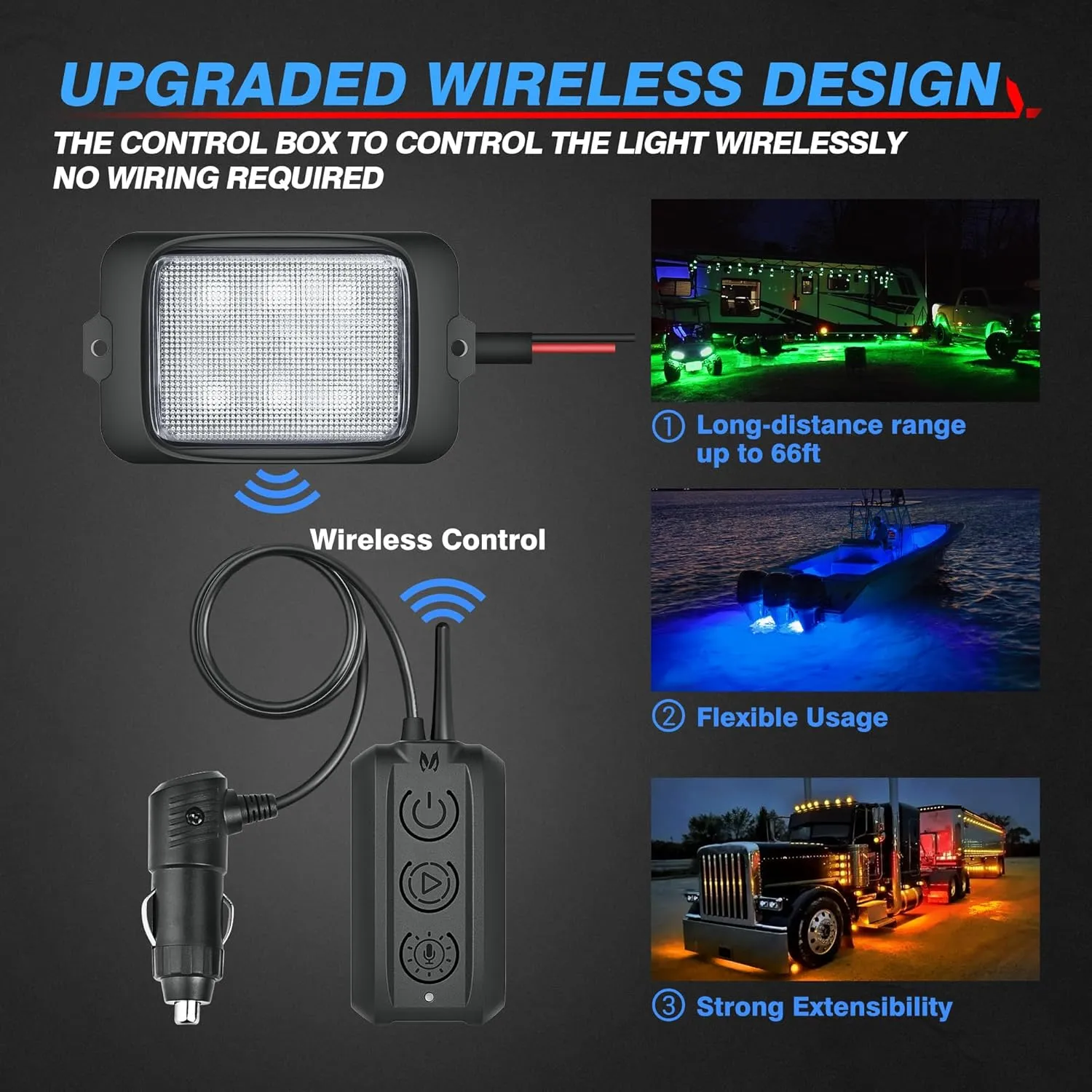MICTUNING C3 Extensible RGBW LED Rock Lights Kit - 20 Pods Wireless Control Multi-Color Neon Underglow Lights with Bluetooth APP & Control Box (Extensible Up to 32 Pods)