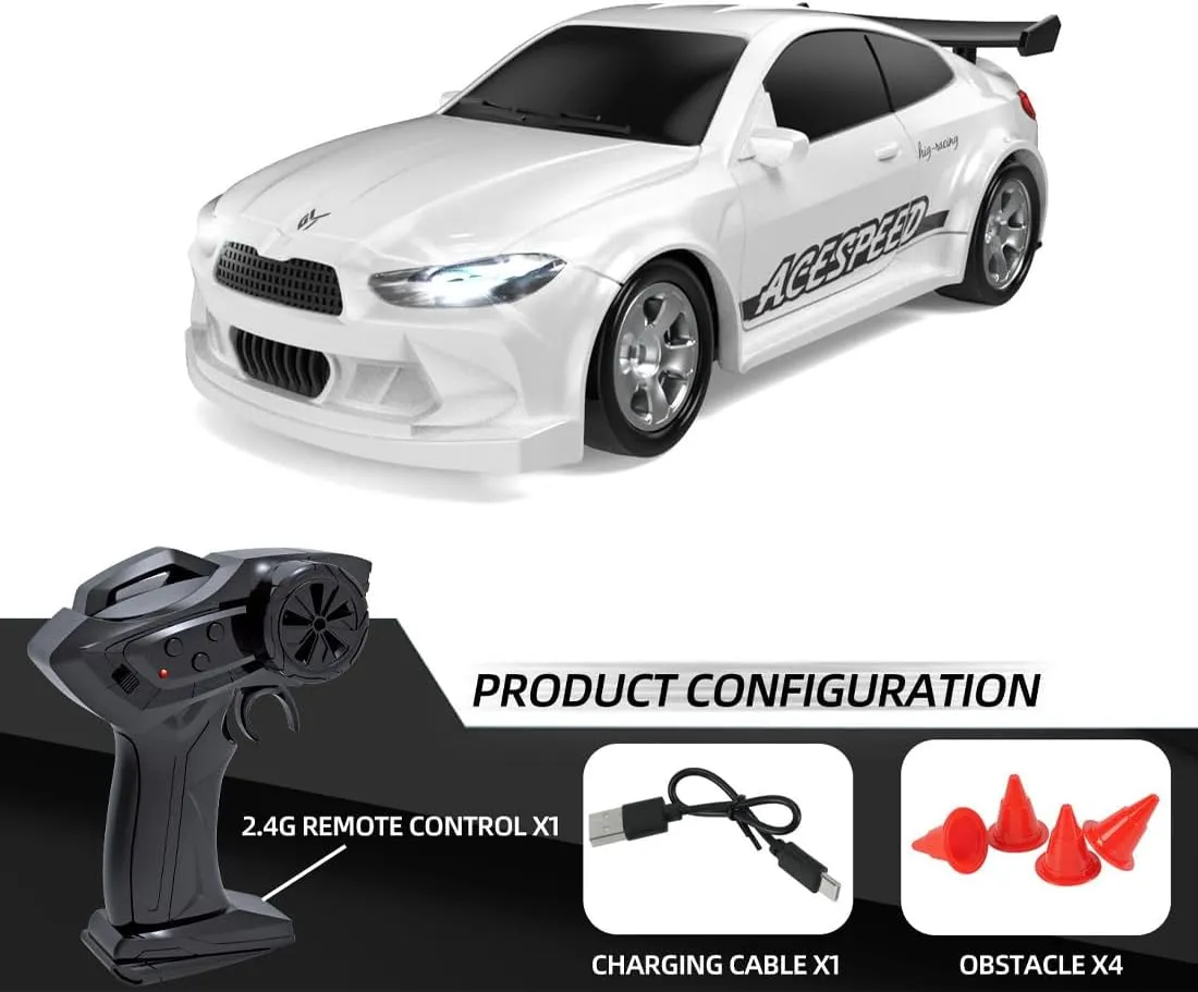 Mini RC Drift Car, 1/64 Scale 4WD Proportional Control 15KM/H RC Car with LED Lights, Ideal Gift for Adults
