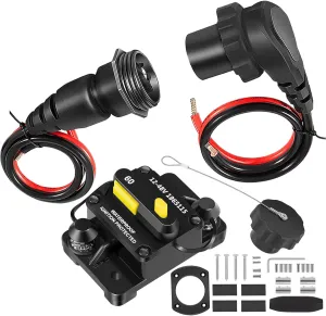 MKR-27 60 AMP Circuit Breaker 1865115 & MKR-28 Trolling Motor Plug and Receptacle 1865120 Combo - Waterproof, Ignition Protected, Stainless Steel Studs, Fits for Minn Kota Motors 12/24/36V/48V