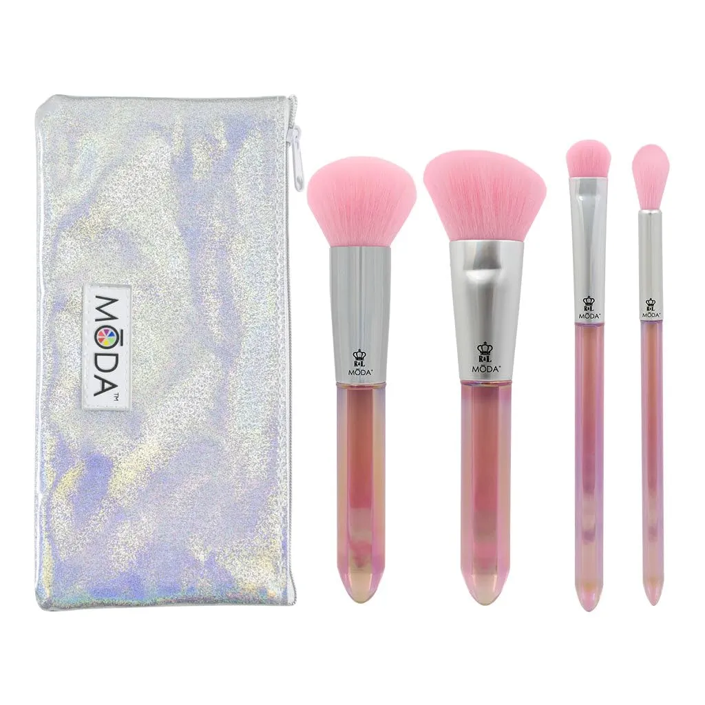 MODA Mythical Rose Quartz Crystal 5pc Makeup Brush Kit – Travel Sized Vegan Brushes with Gem-Inspired Handles for Face & Eyes