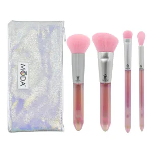 MODA Mythical Rose Quartz Crystal 5pc Makeup Brush Kit – Travel Sized Vegan Brushes with Gem-Inspired Handles for Face & Eyes