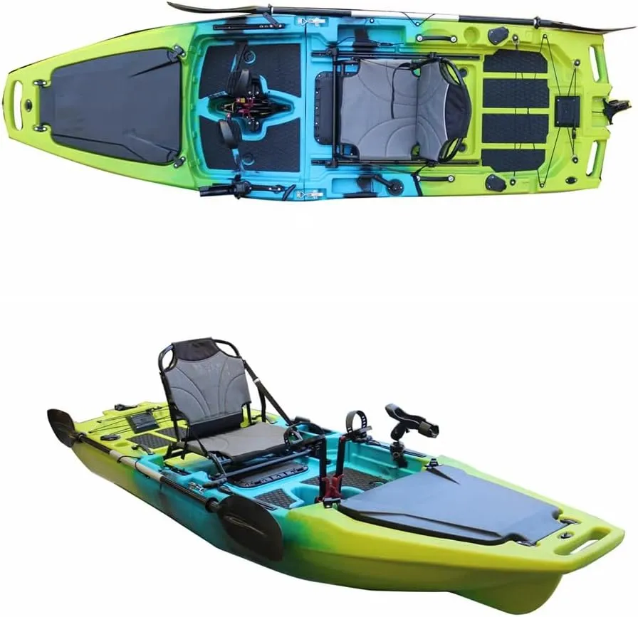 Modular Pedal Fishing Kayak with Padded Seat, Rod Holders, and Storage Compartments, for one or Two People