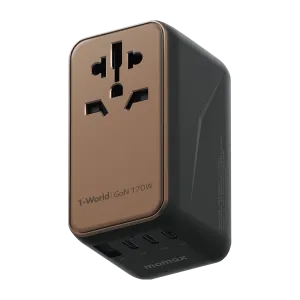 Momax 1-World 4-Port GaN Travel Charger 170W   USB-C Cable - Sandstone