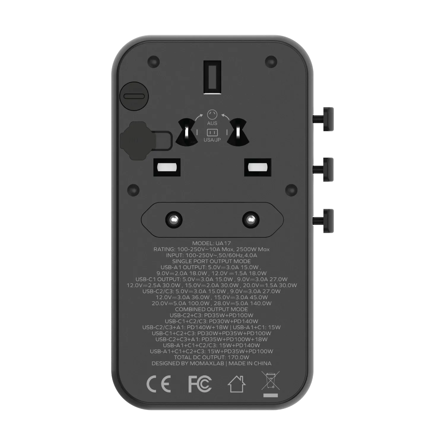 Momax 1-World 4-Port GaN Travel Charger 170W   USB-C Cable - Sandstone