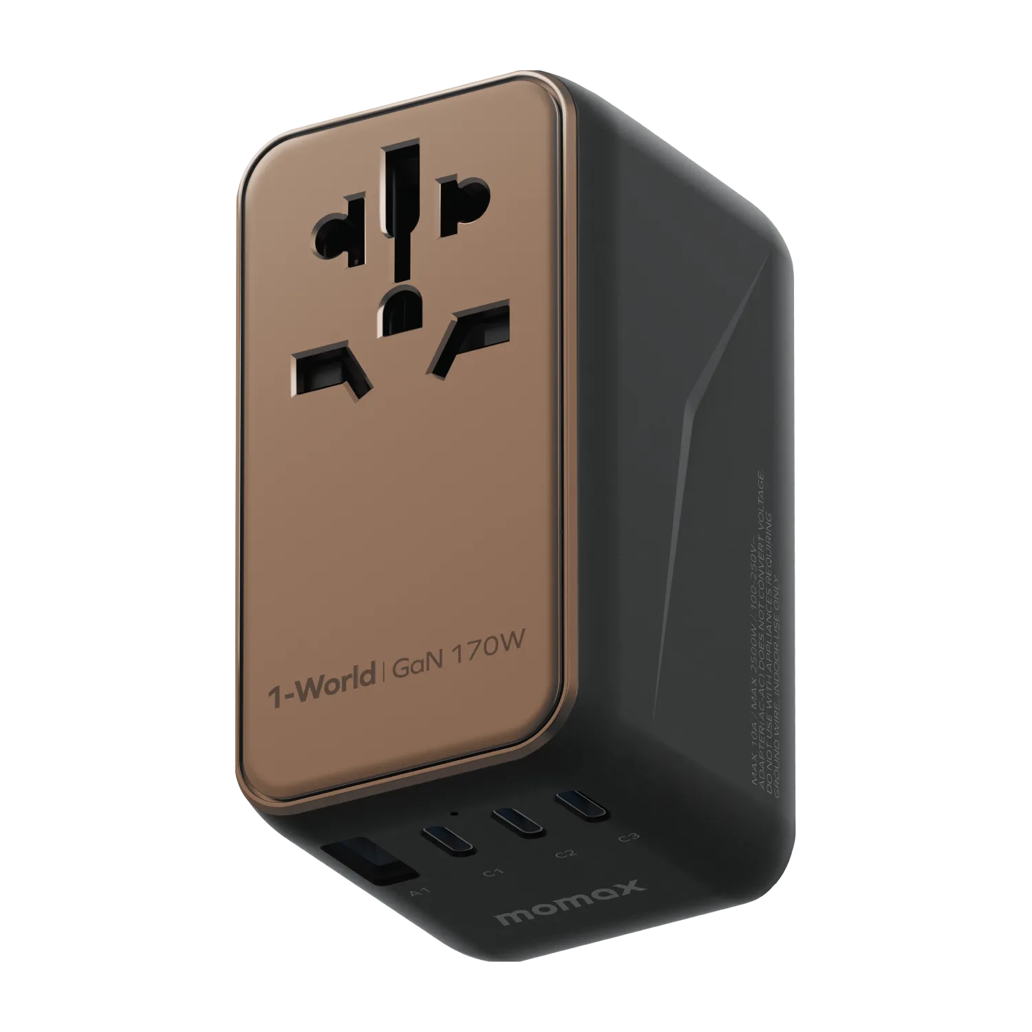 Momax 1-World 4-Port GaN Travel Charger 170W   USB-C Cable - Sandstone