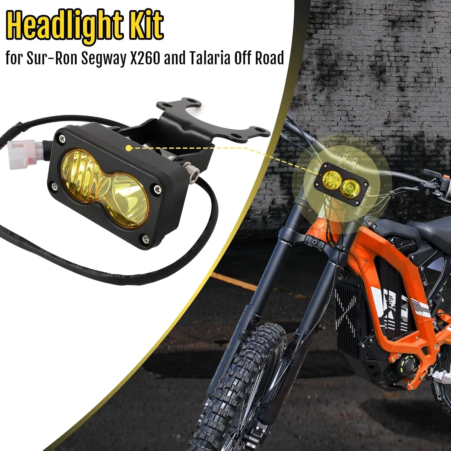 Motoparty Headlight Kit for Sur-Ron Segway X260, Yellow 6000-6500K Spot/Flood Light Pods Combo Kit, Dirtbike Lights Accessories, Bright Front Lamp （3 Inch, with Plug）