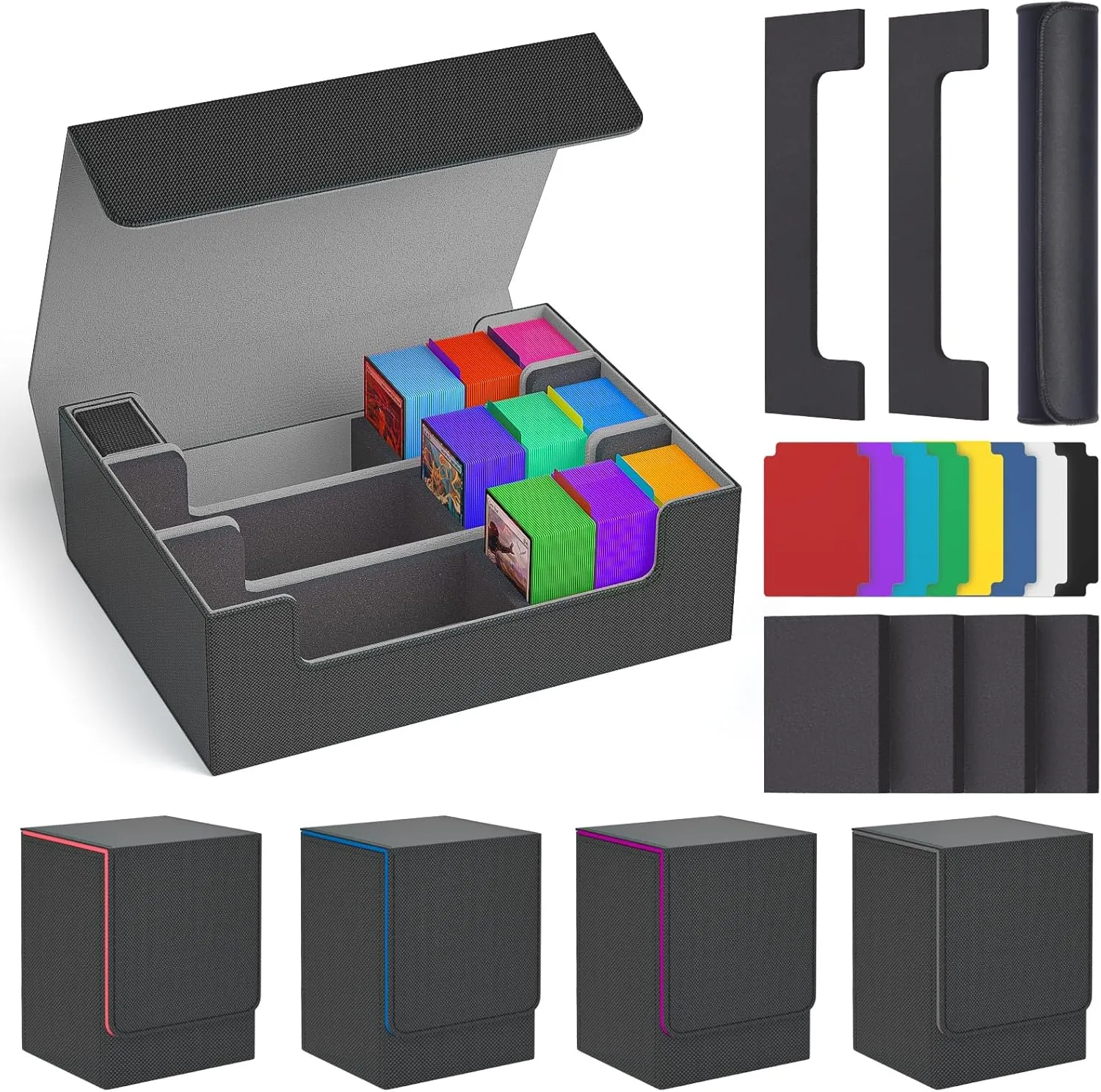 Mtg Deck Box Set, 4000  PU Leather Strong Magnet Trading Card Storage Box, Card Case Set Include 3-Row Card Box, 4 Commander Deck Case, Playmat, Card Deck Box for TCG, MTG, CCG, YuGiOh and Sport Card