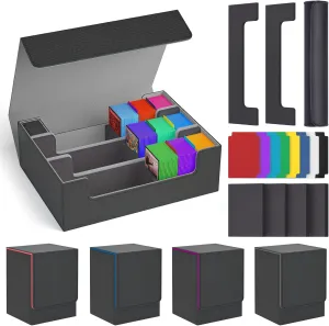 Mtg Deck Box Set, 4000  PU Leather Strong Magnet Trading Card Storage Box, Card Case Set Include 3-Row Card Box, 4 Commander Deck Case, Playmat, Card Deck Box for TCG, MTG, CCG, YuGiOh and Sport Card