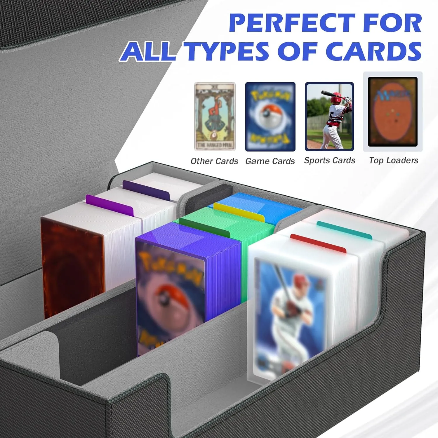 Mtg Deck Box Set, 4000  PU Leather Strong Magnet Trading Card Storage Box, Card Case Set Include 3-Row Card Box, 4 Commander Deck Case, Playmat, Card Deck Box for TCG, MTG, CCG, YuGiOh and Sport Card