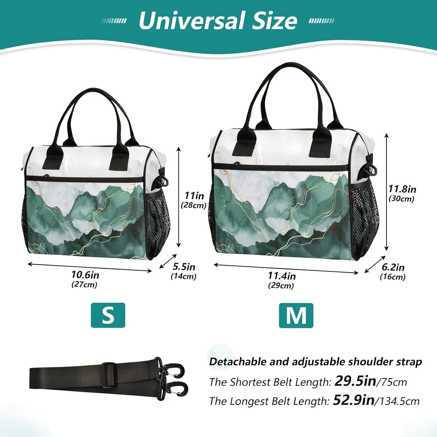 Nander Ink Green Mountain Range Lunch Bag for Women,Insulated Lunch Box with Adjustable Shoulder Strap,Reusable Lunch Tote Bag for Work,Picnic,Camping-S