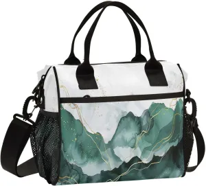 Nander Ink Green Mountain Range Lunch Bag for Women,Insulated Lunch Box with Adjustable Shoulder Strap,Reusable Lunch Tote Bag for Work,Picnic,Camping-S