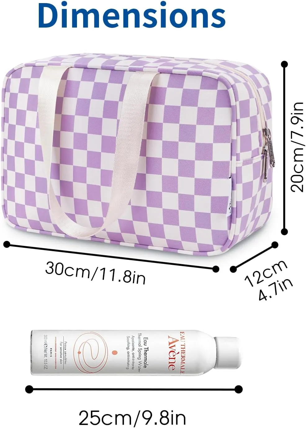 Narwey Large Checkered Travel Toiletry Bag Women Toiletries Bag Makeup Bag with Handle Make up bag Organizer Cosmetic Bag Medicine Bag for Girls (Purple Checkerboard, Large)