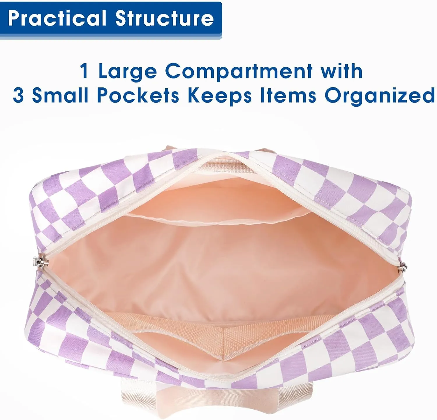Narwey Large Checkered Travel Toiletry Bag Women Toiletries Bag Makeup Bag with Handle Make up bag Organizer Cosmetic Bag Medicine Bag for Girls (Purple Checkerboard, Large)
