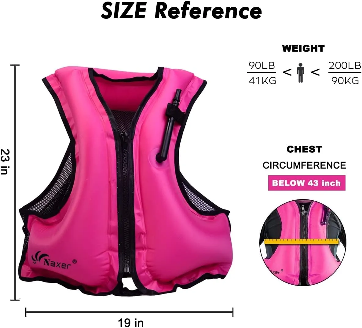 NAXER Inflatable Buoyancy Jackets Snorkel Vests for Adults Kayak Kayaking Snorkeling Suit 90-200 lbs Easy Swimming Boating Paddleboarding Water Sports