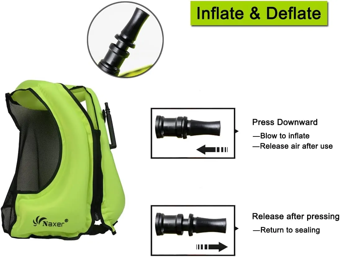 NAXER Inflatable Buoyancy Jackets Snorkel Vests for Adults Kayak Kayaking Snorkeling Suit 90-200 lbs Easy Swimming Boating Paddleboarding Water Sports