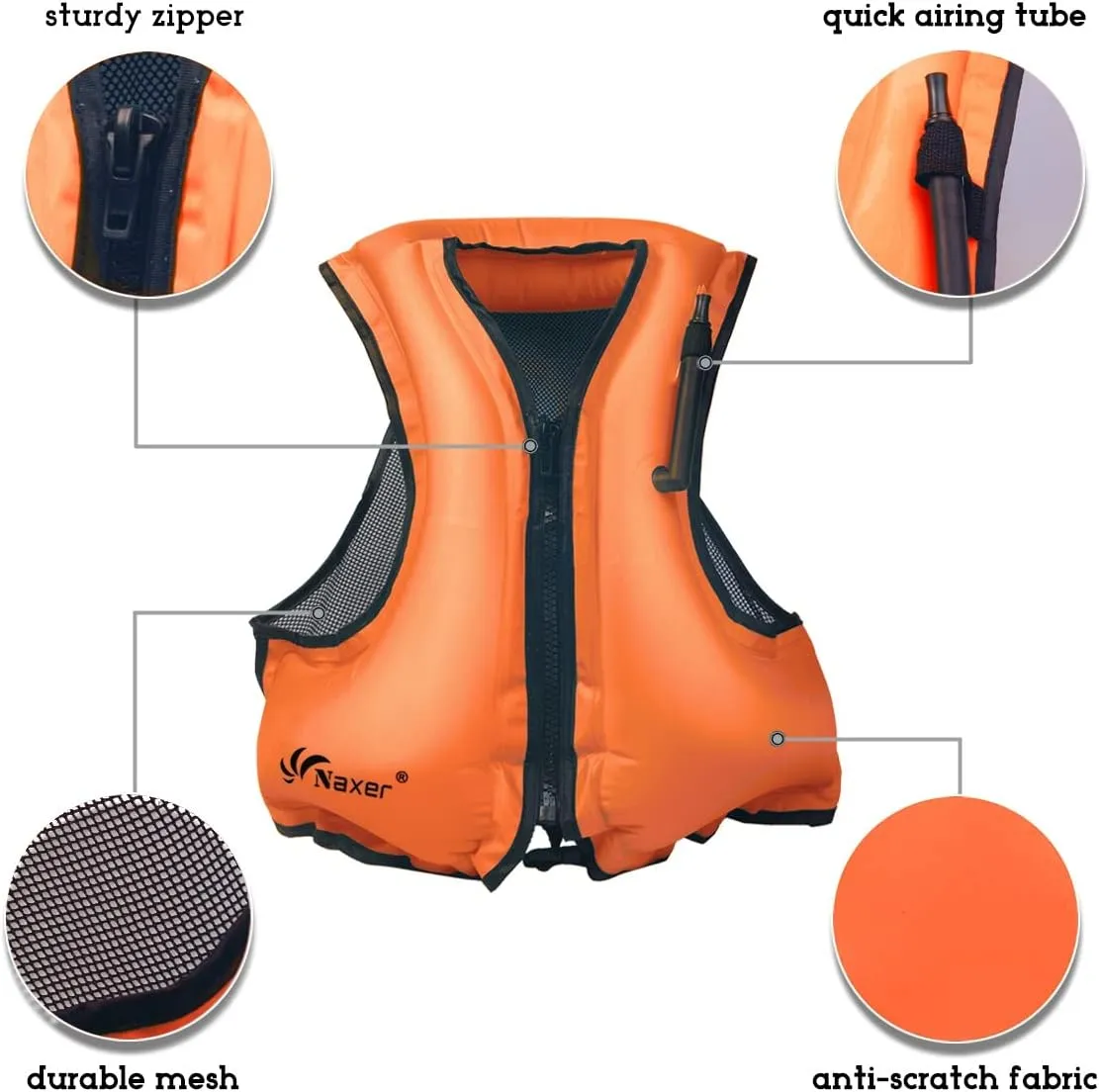 NAXER Inflatable Buoyancy Jackets Snorkel Vests for Adults Kayak Kayaking Snorkeling Suit 90-200 lbs Easy Swimming Boating Paddleboarding Water Sports