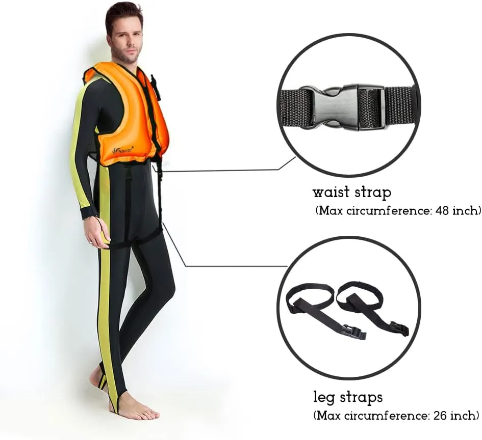 NAXER Inflatable Buoyancy Jackets Snorkel Vests for Adults Kayak Kayaking Snorkeling Suit 90-200 lbs Easy Swimming Boating Paddleboarding Water Sports