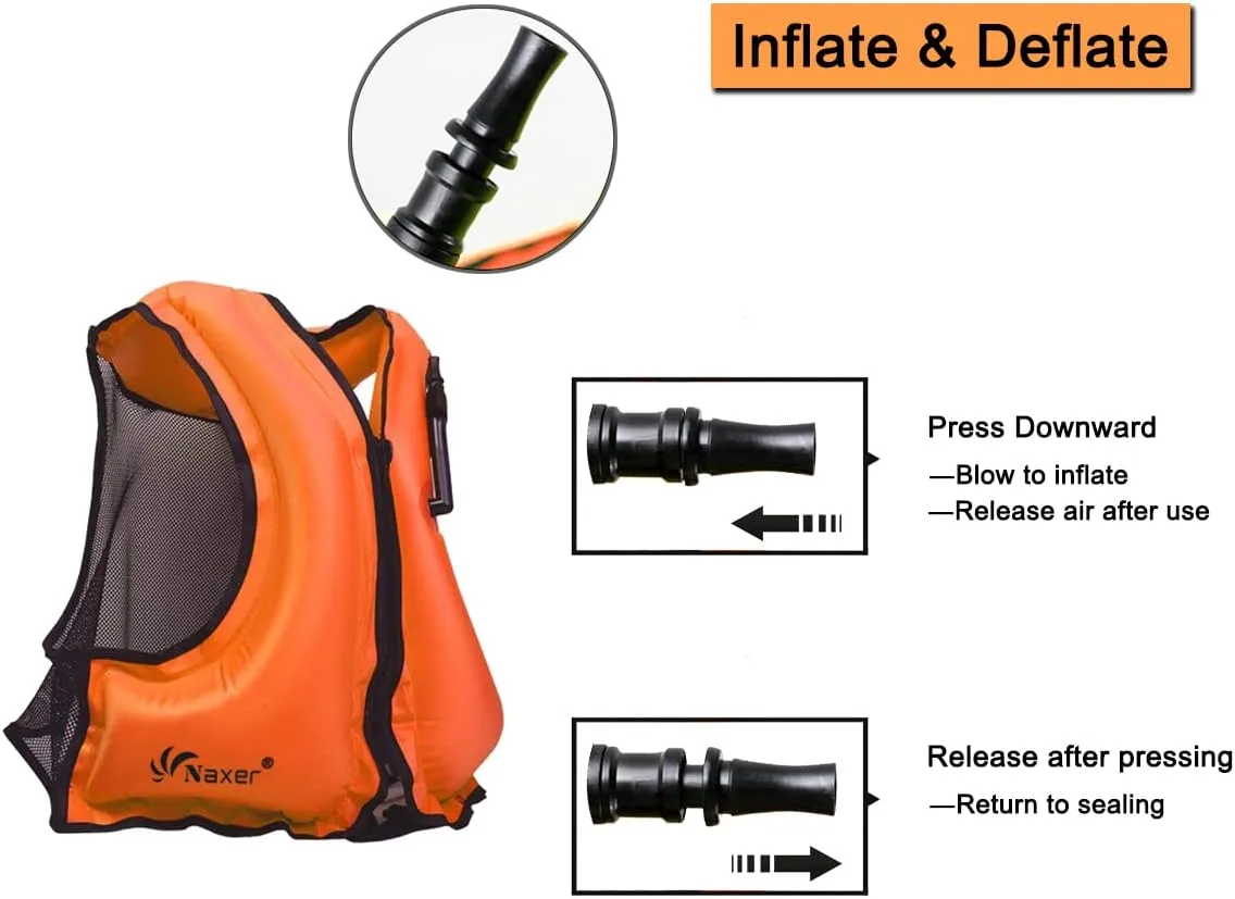 NAXER Inflatable Buoyancy Jackets Snorkel Vests for Adults Kayak Kayaking Snorkeling Suit 90-200 lbs Easy Swimming Boating Paddleboarding Water Sports