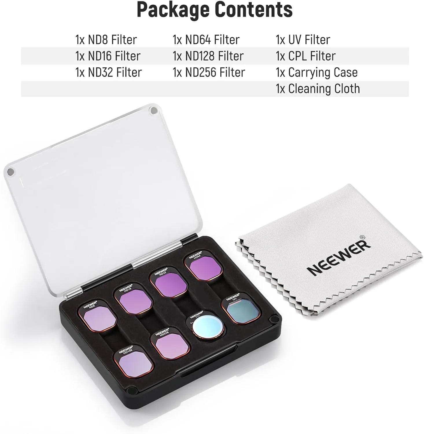 NEEWER ND & CPL Filter Set Compatible with DJI Mini 4 Pro, 8 Pack UV CPL ND8 ND16 ND32 ND64 ND128 ND256 CPL Polarizer Neutral Density Drone Lens Filters, Multi Coated HD Optical Glass/Aluminum Frame