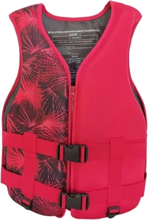 Neoprene Life Jacket with Adjustable Waistband and Zipper, Adjustable Buoyancy Vest for Kayaking, Boating, Water Sports(Red,X-Large)