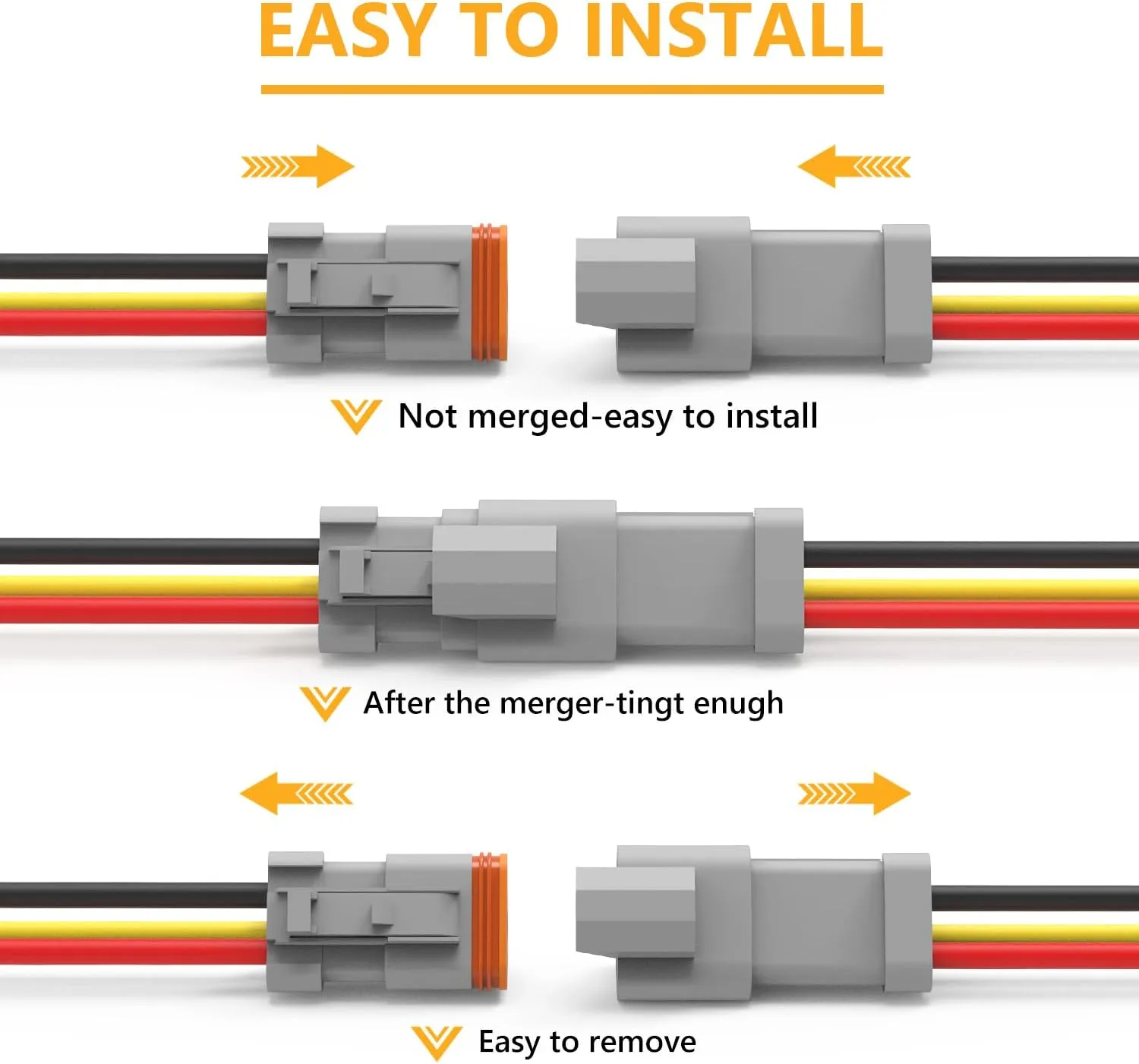 Newdeli Deutsch 3 Pin Connector Kit Waterproof Electrical Connector 16 AWG Male and Female Automotive Wire Connectors for Car Truck Boat, Dt Connector 6 Sets