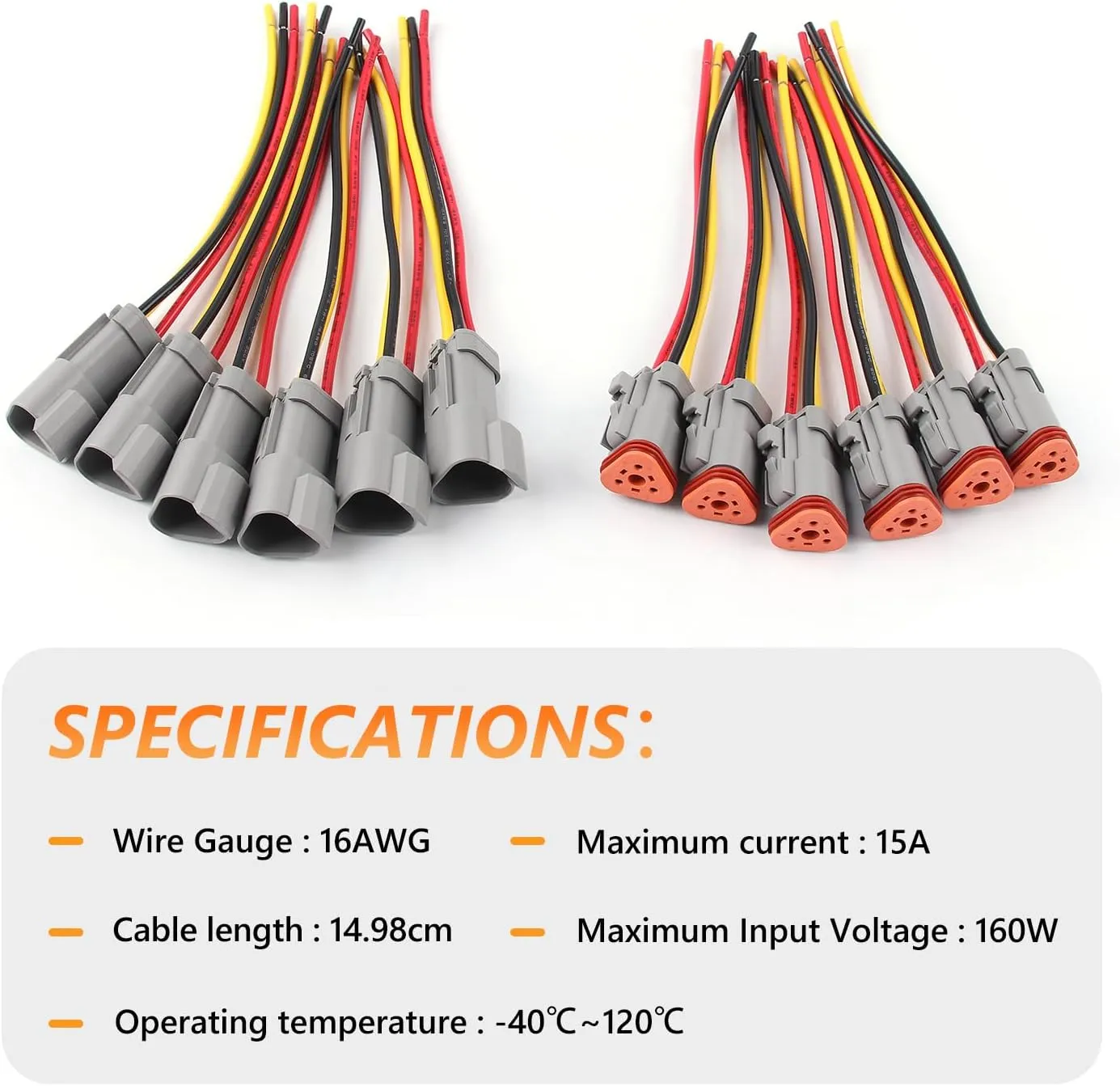 Newdeli Deutsch 3 Pin Connector Kit Waterproof Electrical Connector 16 AWG Male and Female Automotive Wire Connectors for Car Truck Boat, Dt Connector 6 Sets