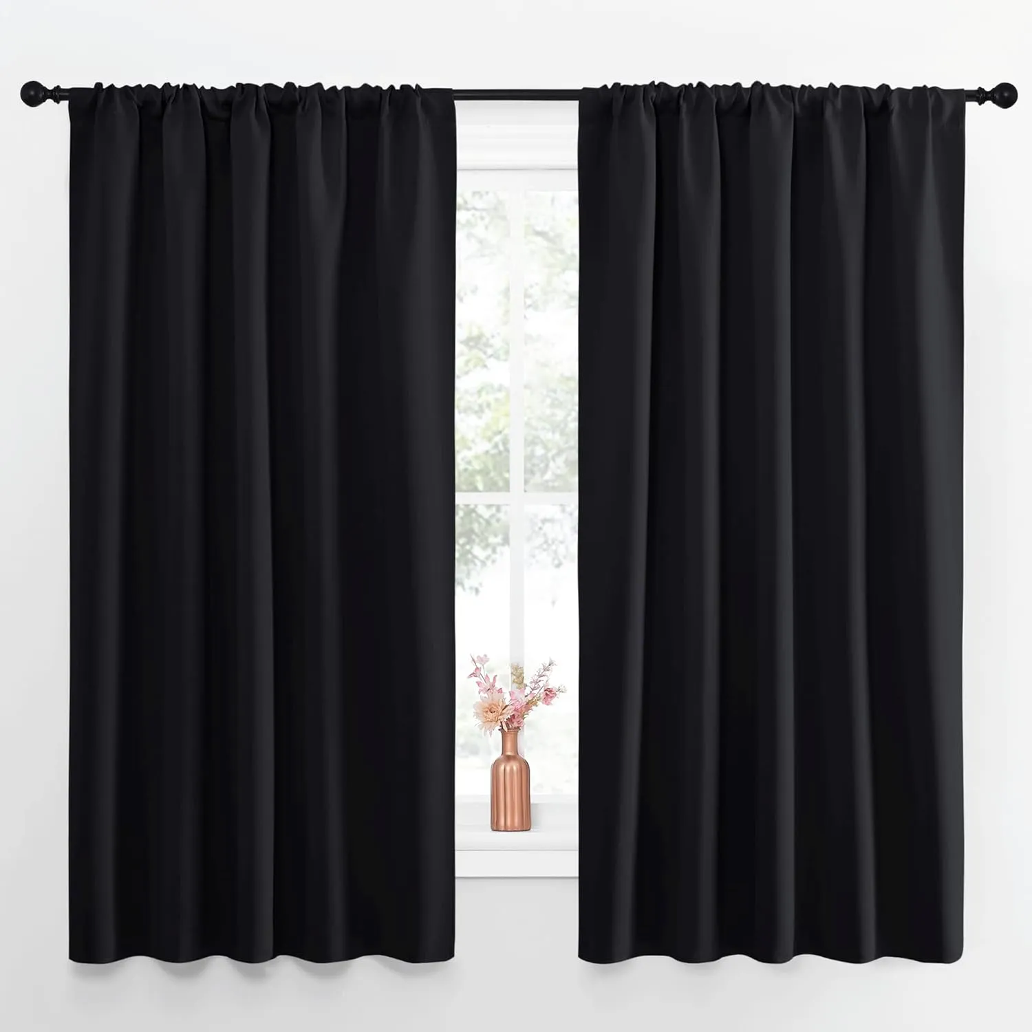 NICETOWN Halloween Black Out Window Curtains - Solid Home Decor Thermal Insulated Blackout Drapes/Draperies for Bedroom, Privacy Assured Window Treatment (2 Panels, 52 inches Wide by 63 inches Long)