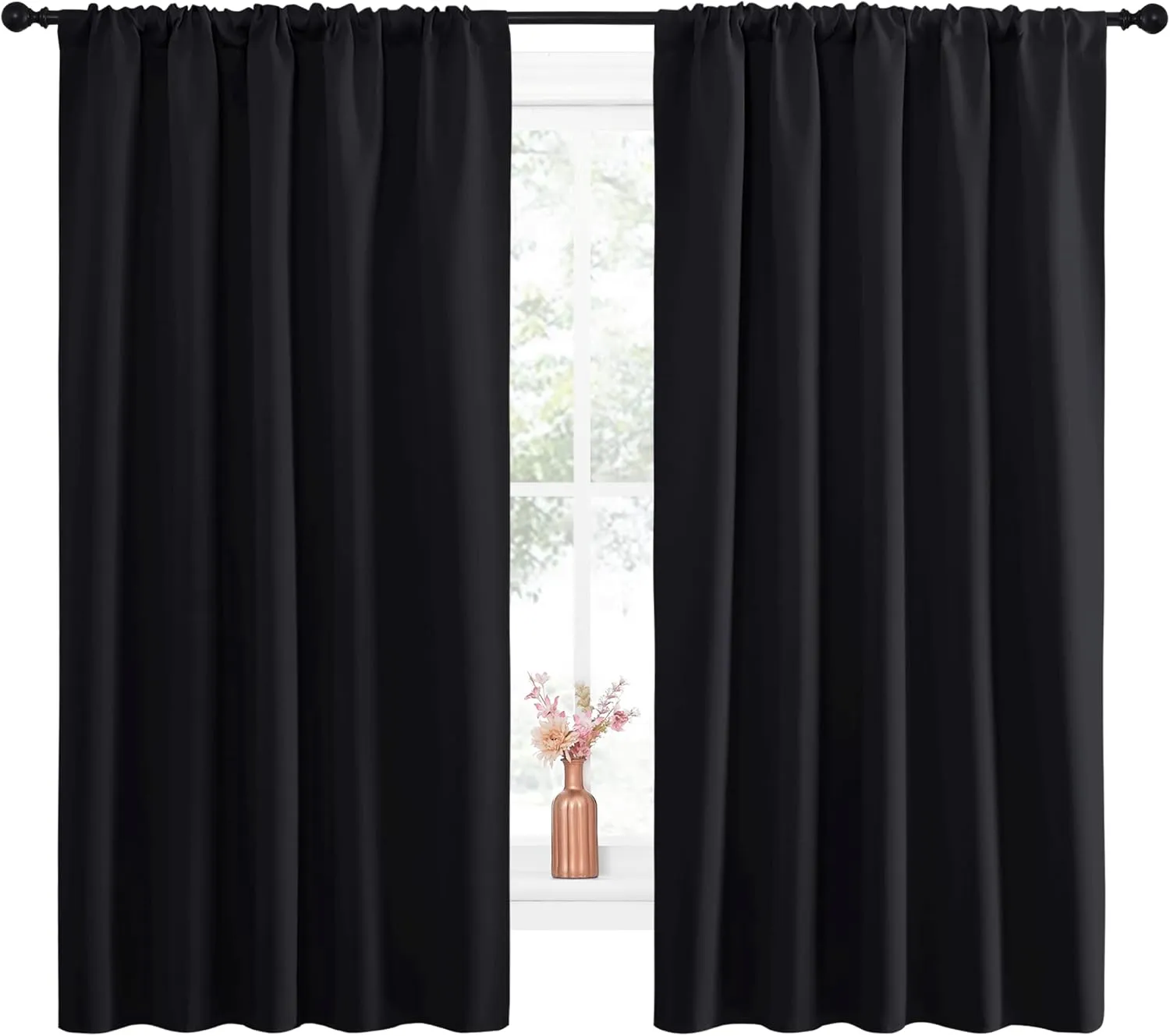 NICETOWN Halloween Black Out Window Curtains - Solid Home Decor Thermal Insulated Blackout Drapes/Draperies for Bedroom, Privacy Assured Window Treatment (2 Panels, 52 inches Wide by 63 inches Long)