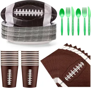 Nitial 180 Pcs Football Tableware Set to Serve 30 Guests Include Disposable Paper Plates Napkins Knives Forks Spoons and Cups for Football Game Birthday Party Decorations(Stylish)