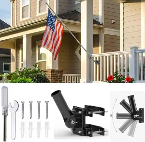 No Driling Flag Pole Holder for Railing,Flag Pole Mount for Porch & Fence Rail, Apartment Balcony,Square Railing-Two Installation Methods-with Silicone Pads,for 1” flagpole (Black)