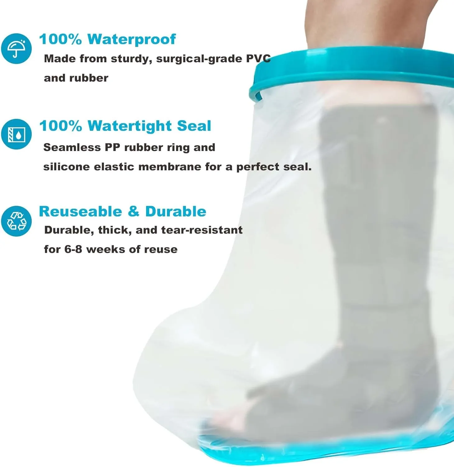 Non-Slip Extra Wide Waterproof Leg Cast Cover for Showering, Reusable Adult Extra-Large Size Half Leg Cast Protector, Cast Bag for Shower, Cast Cover for Showering Foot