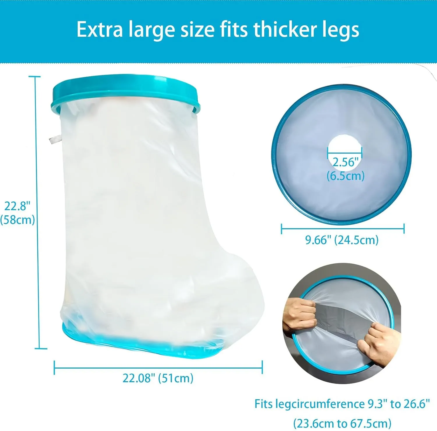 Non-Slip Extra Wide Waterproof Leg Cast Cover for Showering, Reusable Adult Extra-Large Size Half Leg Cast Protector, Cast Bag for Shower, Cast Cover for Showering Foot