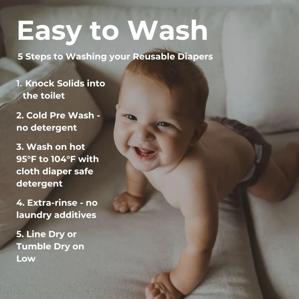 Nora's Nursery Cloth Diapers 7 Pack with 7 Inserts & 1 Wet Bag - Waterproof Cover, Washable, Reusable & One Size Adjustable Pocket Diapers for Newborns and Toddlers - PearFect