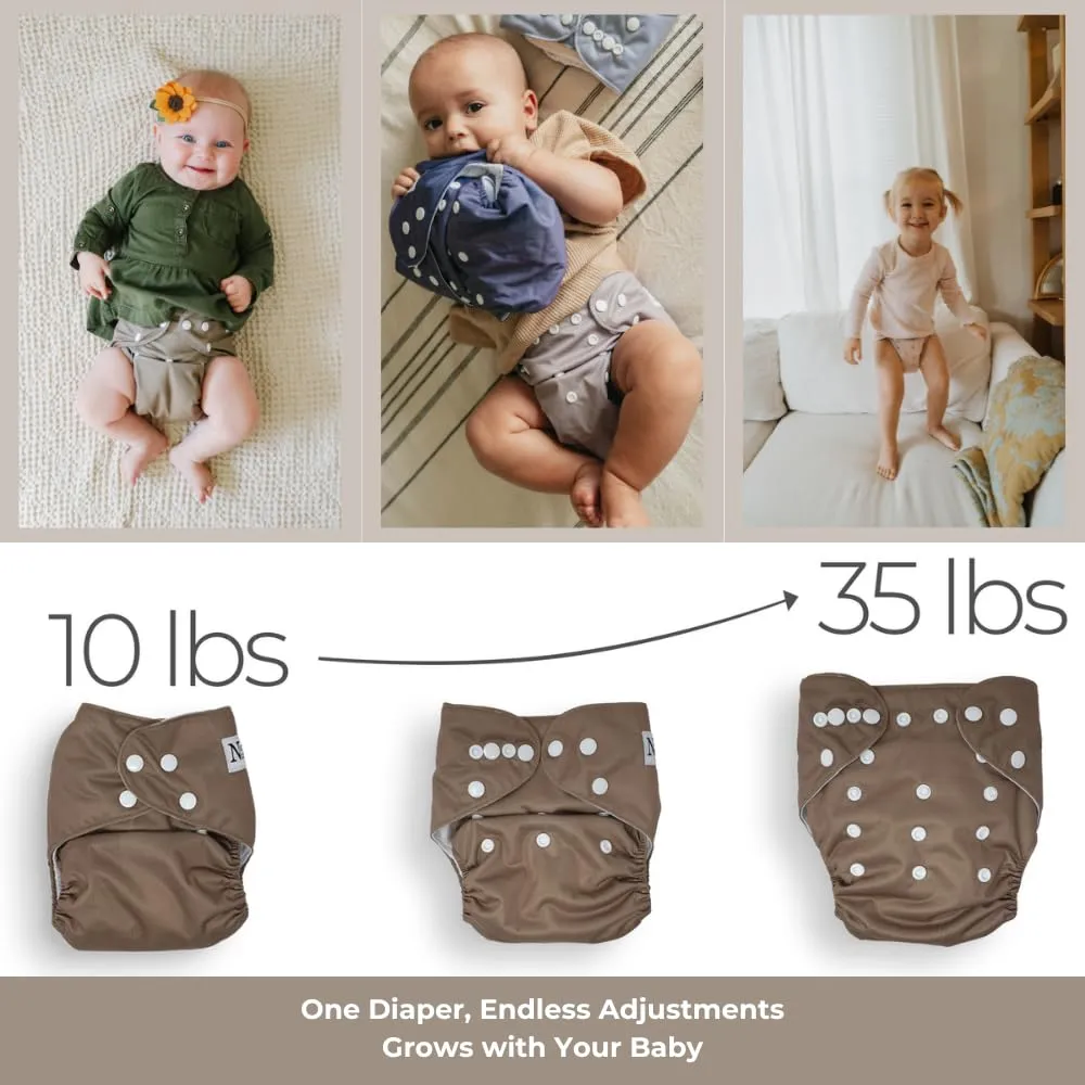 Nora's Nursery Cloth Diapers 7 Pack with 7 Inserts & 1 Wet Bag - Waterproof Cover, Washable, Reusable & One Size Adjustable Pocket Diapers for Newborns and Toddlers - PearFect