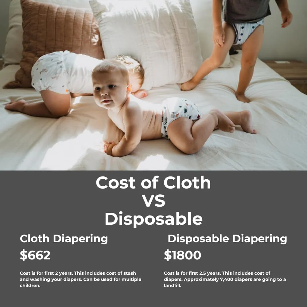 Nora's Nursery Cloth Diapers 7 Pack with 7 Inserts & 1 Wet Bag - Waterproof Cover, Washable, Reusable & One Size Adjustable Pocket Diapers for Newborns and Toddlers - PearFect