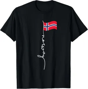 Norway Signature Flag Pole - Patriotic Norwegian Flag T-Shirt, Black, Small