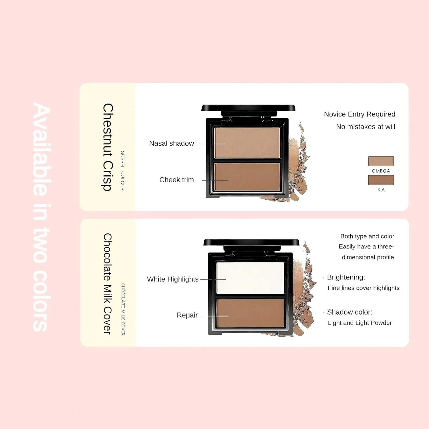 Novo 2-in-1 Contour & Highlighter Palette - Silky Smooth Texture, Long-lasting, Fade-proof, Easy to Blend, Enhances Radiance, Perfect for Flawless Makeup (3# Chocolate Cream Topping, Net Weight: 8g)