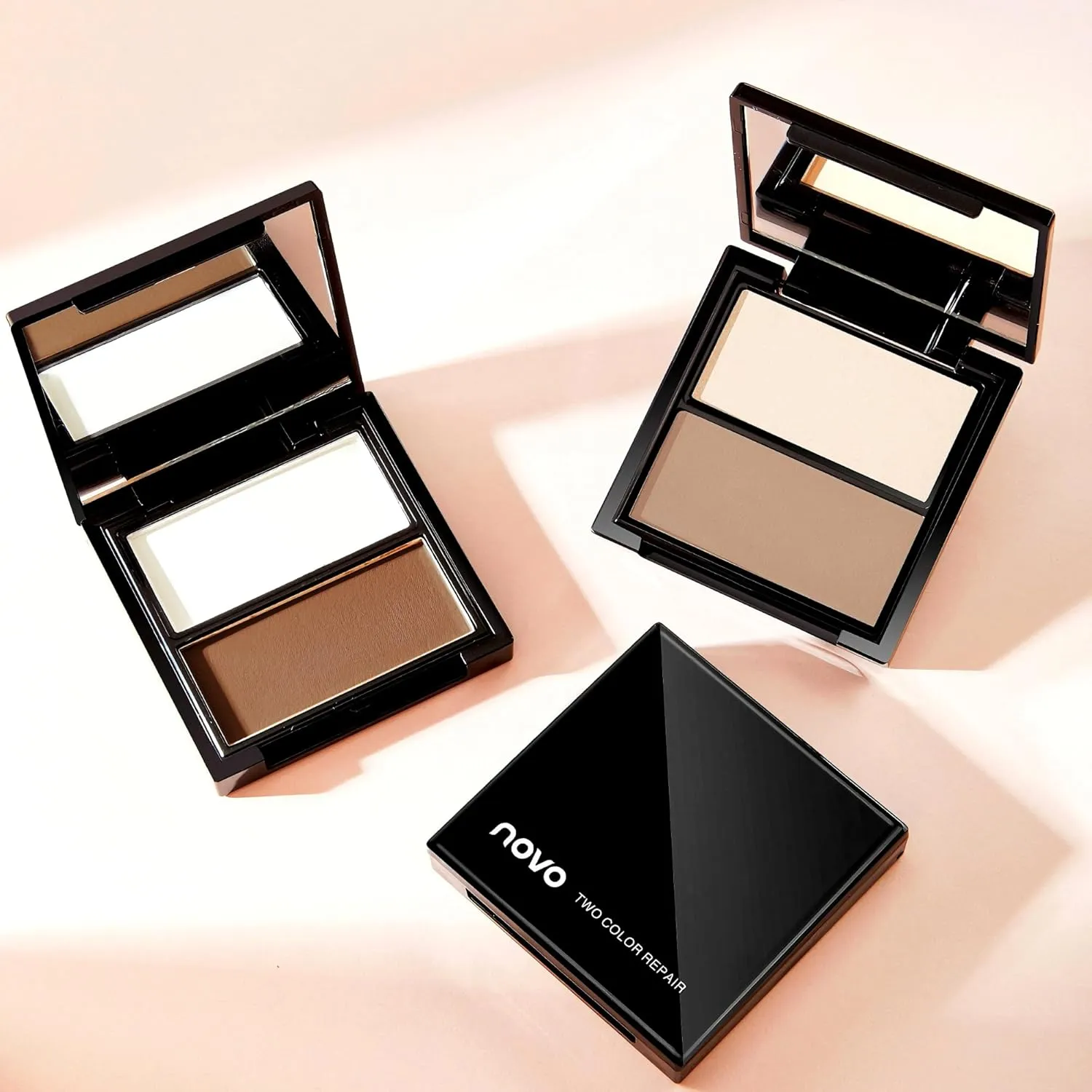 Novo 2-in-1 Contour & Highlighter Palette - Silky Smooth Texture, Long-lasting, Fade-proof, Easy to Blend, Enhances Radiance, Perfect for Flawless Makeup (3# Chocolate Cream Topping, Net Weight: 8g)