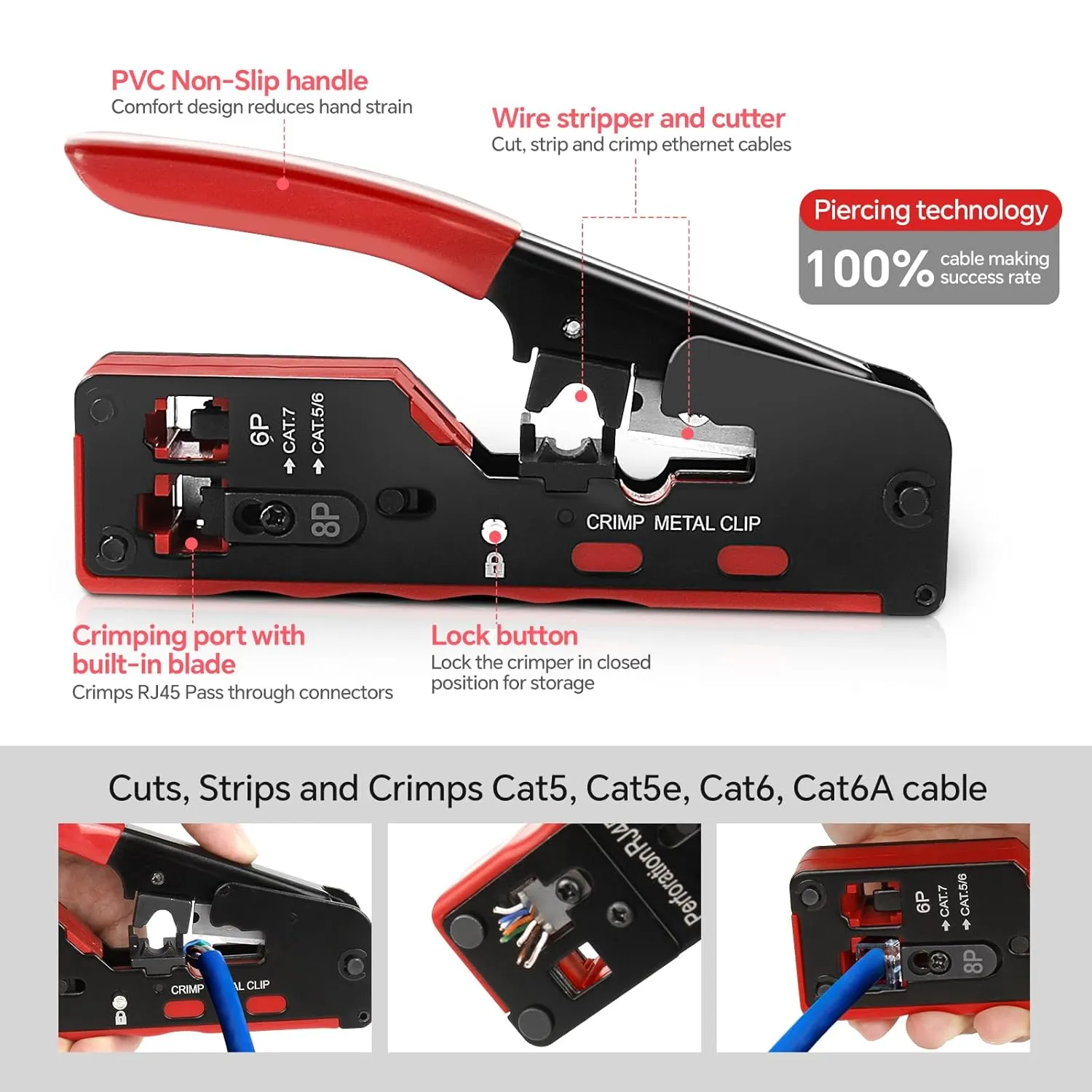 NOYAFA Network Cable Tester, RJ45 Crimp Tool, RJ11 RJ45 Cat5 Cat6 Straight Through Connector, Ethernet Cable Tester, Continuity Tester, POE Detection,Audio Network Kit with Crimp Stripper