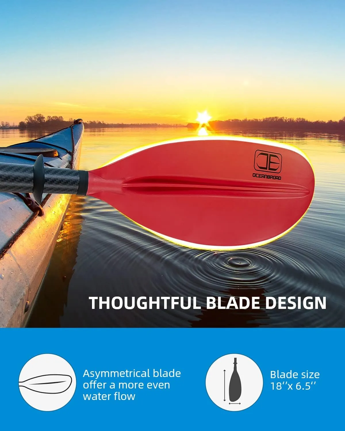 OCEANBROAD Adjustable Carbon Fiber Kayak Paddle 86in/220cm to 94in/240cm Kayaking Oar for Adults with Paddle Leash 1 Paddle