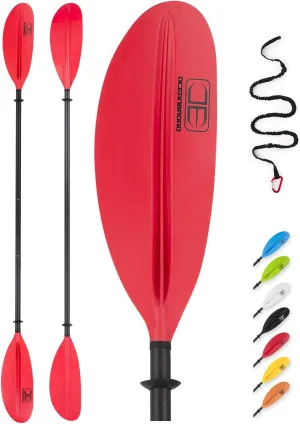 OCEANBROAD Adjustable Carbon Fiber Kayak Paddle 86in/220cm to 94in/240cm Kayaking Oar for Adults with Paddle Leash 1 Paddle