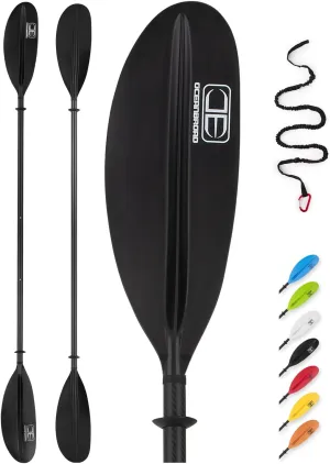 OCEANBROAD Adjustable Carbon Fiber Kayak Paddle 86in/220cm to 94in/240cm Kayaking Oar for Adults with Paddle Leash 1 Paddle