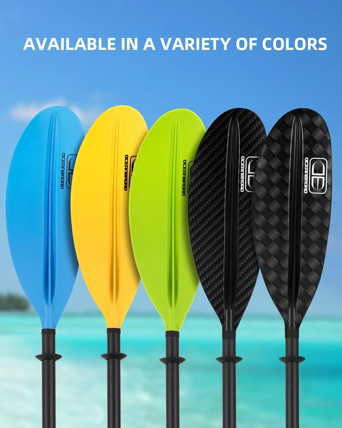 OCEANBROAD Adjustable Carbon Fiber Kayak Paddle 86in/220cm to 94in/240cm Kayaking Oar for Adults with Paddle Leash 1 Paddle